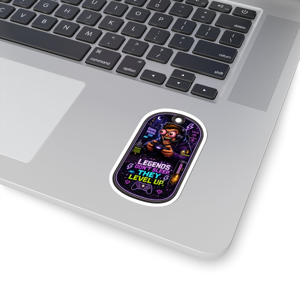 Night Shift Gamer Sticker — "Legends Don't Sleep, They Level Up" Neon Kiss-Cut Decal