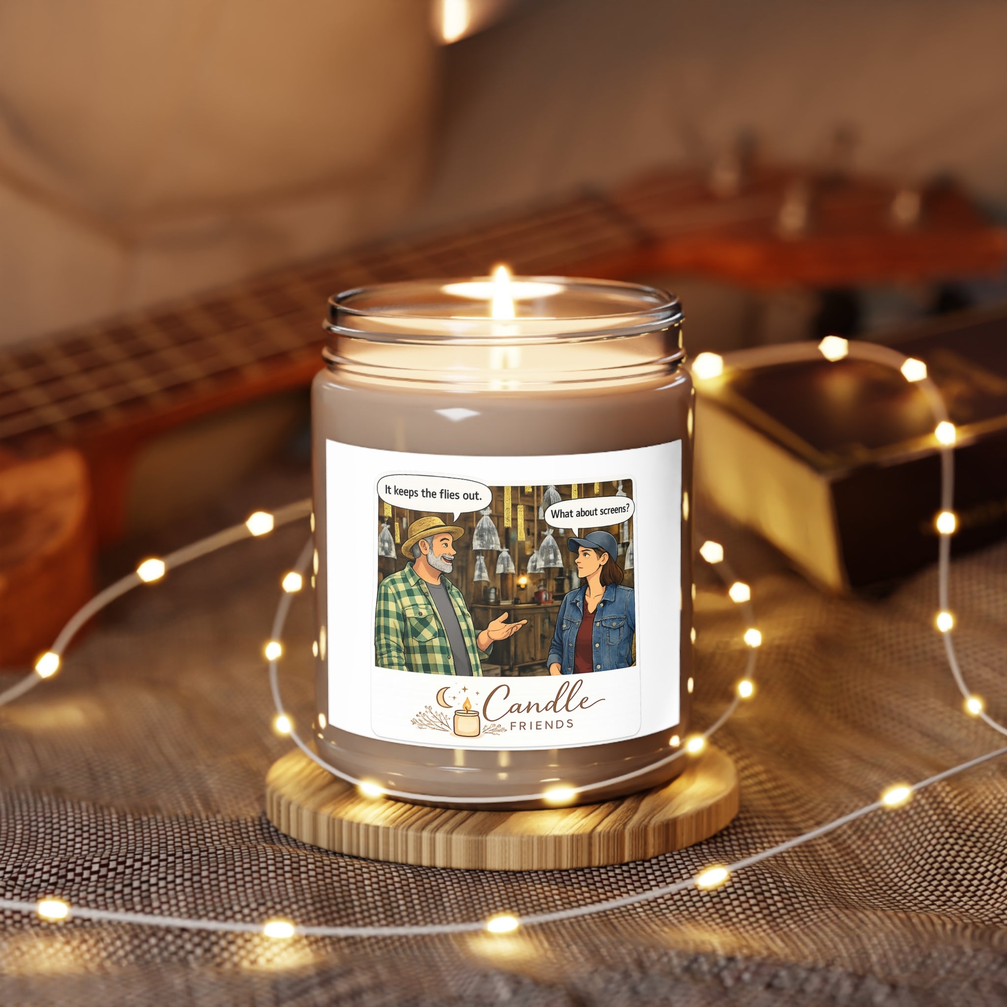 The question candle? 9oz Scented Soy Candle — 'Candle Friends' Cartoon Jar with White Lid