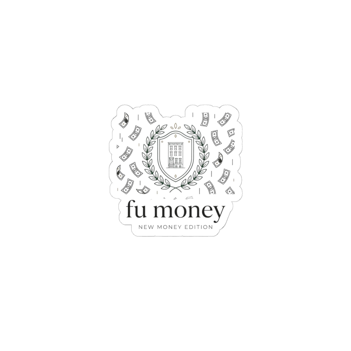 fu money Crest Sticker | old money minimalist, monochrome serif
