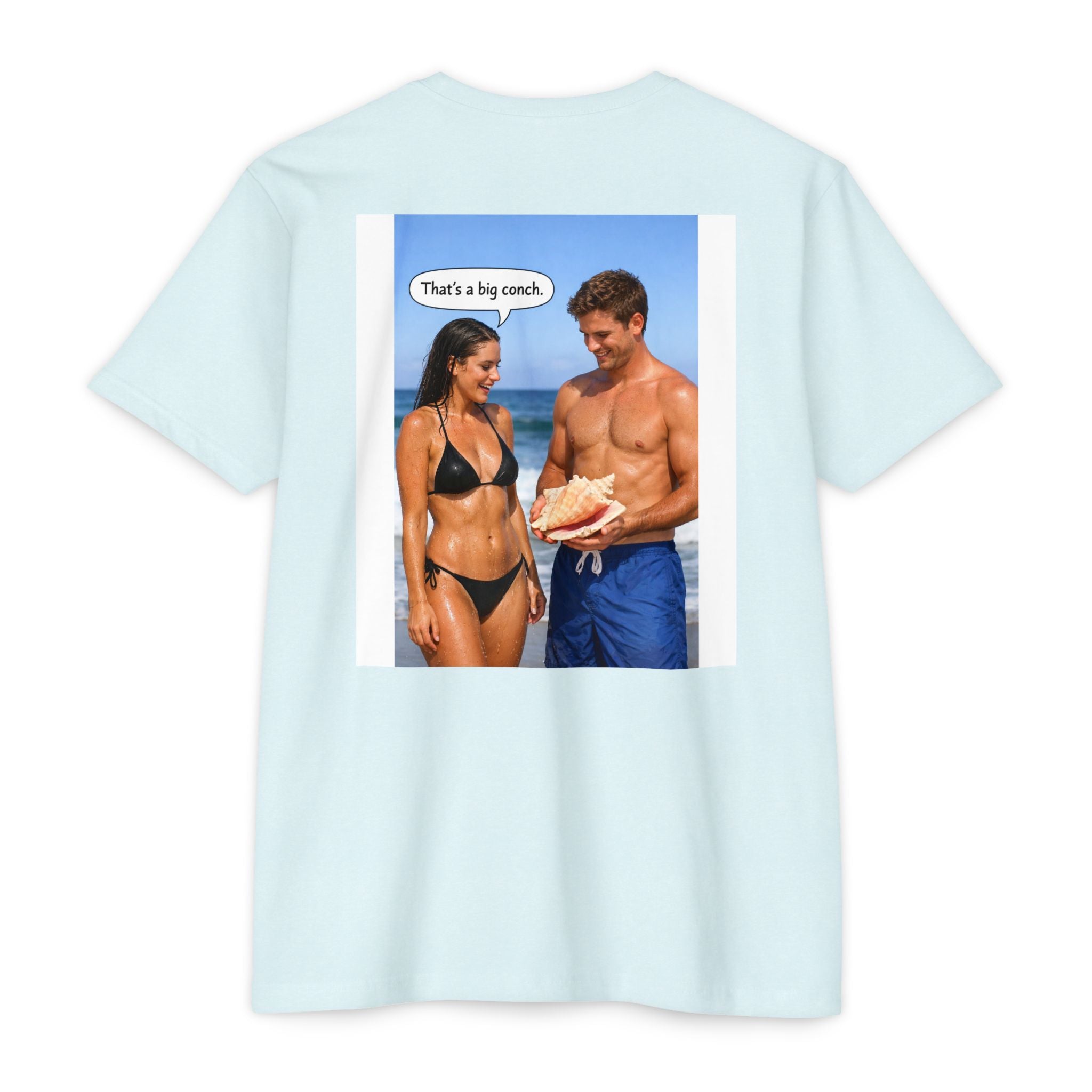 Conch Joke T-Shirt — Retro Beach Photo Tee with "That's a big conch" Graphic