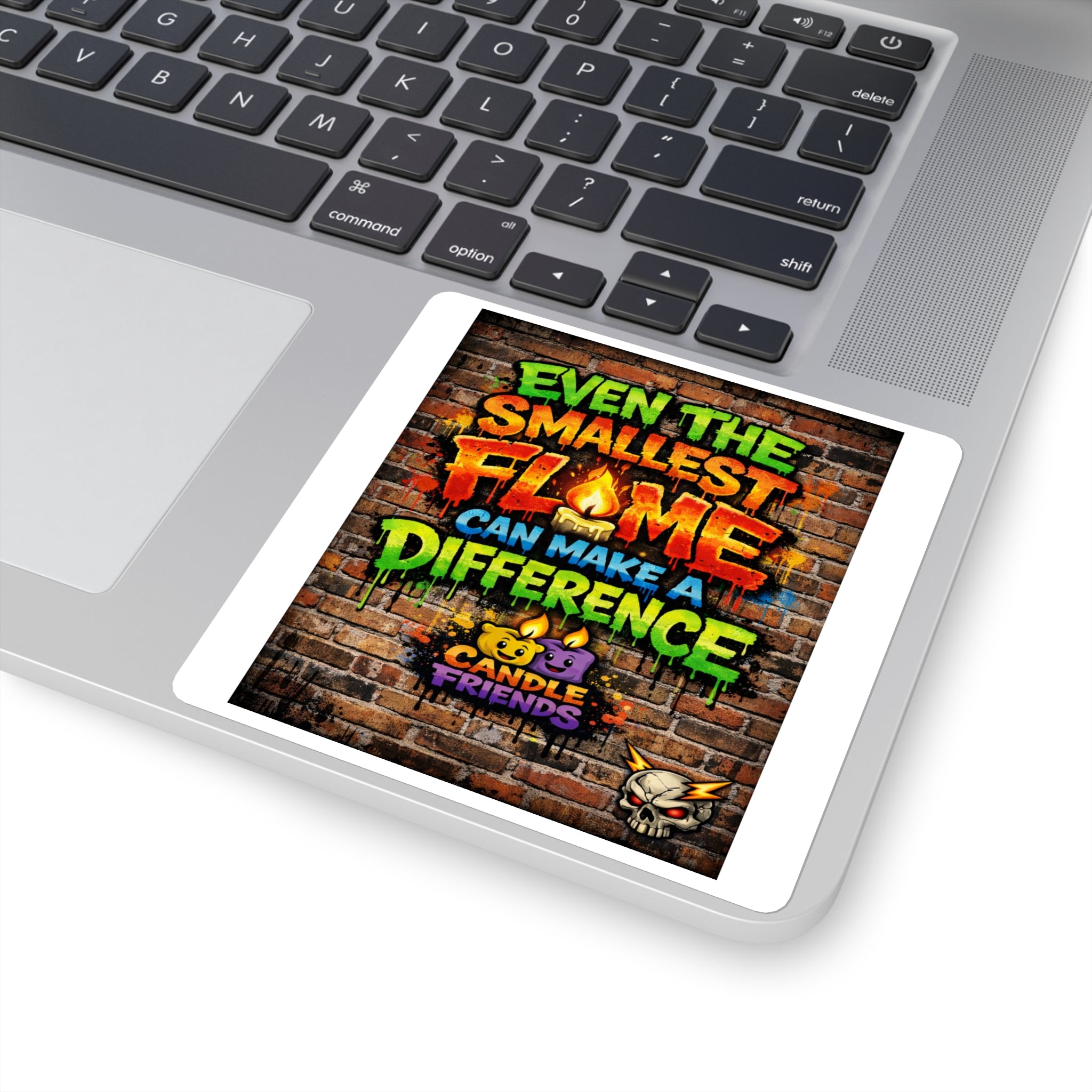 Square Sticker — “Even the Smallest Flame Can Make a Difference” Colorful Candle Friends Design