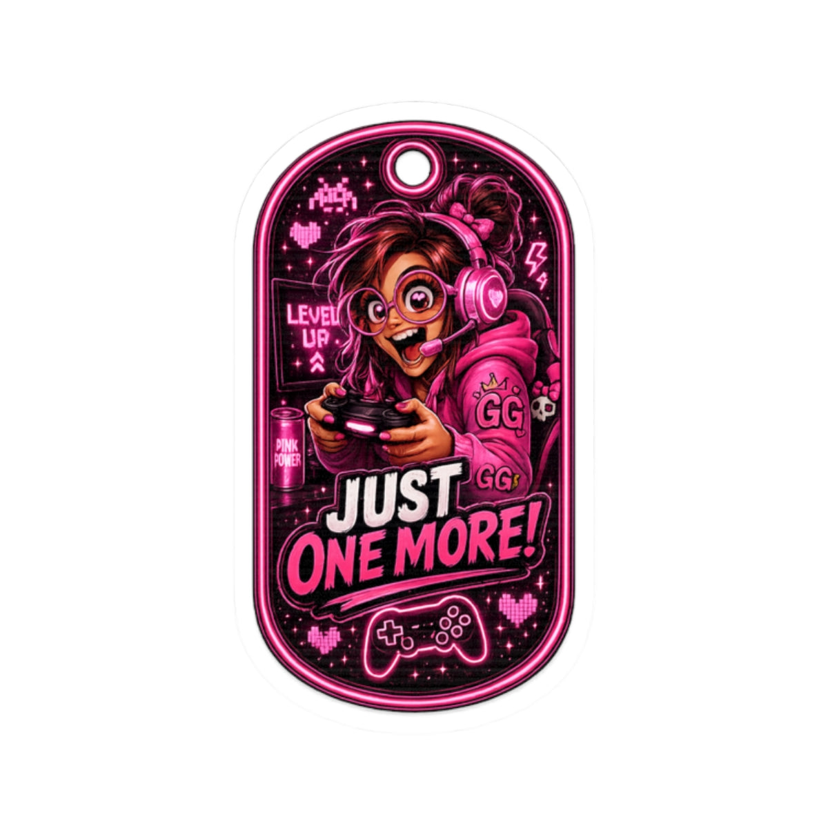 Gamer Girl 'Just One More!' Kiss-Cut Sticker - Pink Arcade Controller Design