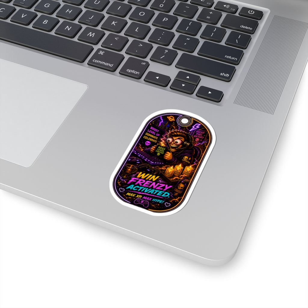 Hype Kiss-Cut Sticker — “Win Frenzy Activated” Neon Gaming Tag Sticker