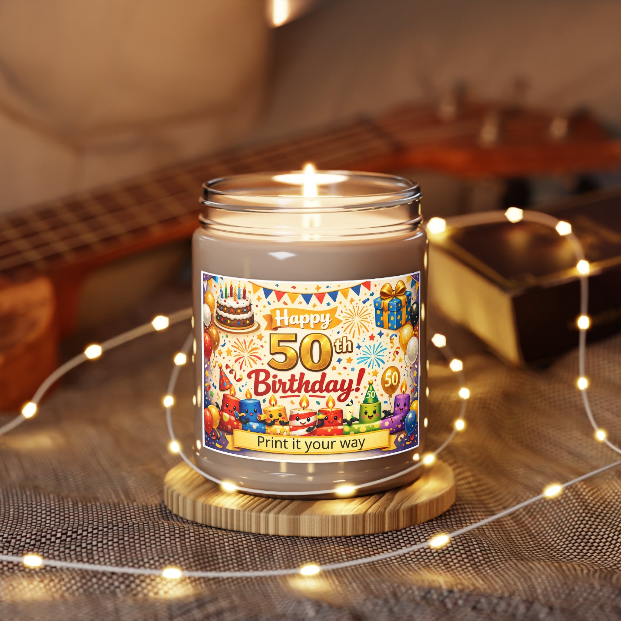 Happy 50th Birthday Soy Candle – Scented 9oz Jar with White Lid
