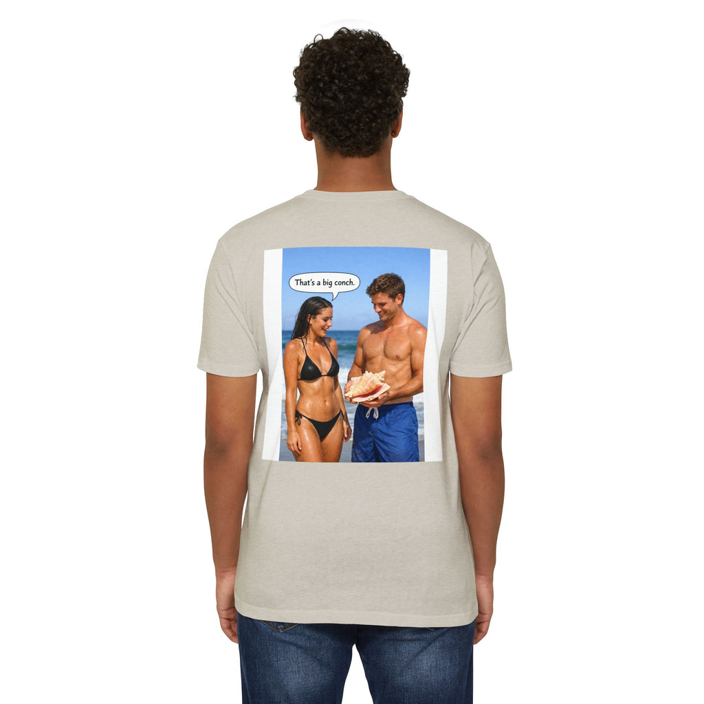 Conch Joke T-Shirt — Retro Beach Photo Tee with "That's a big conch" Graphic