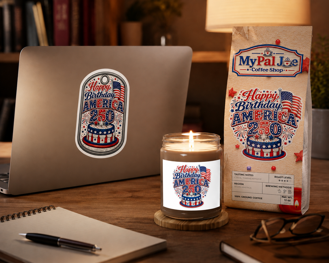 Happy Birthday America 250 Scented Soy Candles with White Lid, 9oz