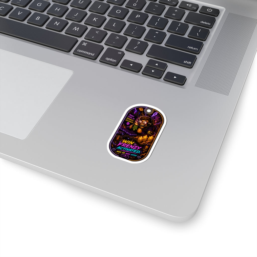 Hype Kiss-Cut Sticker — “Win Frenzy Activated” Neon Gaming Tag Sticker