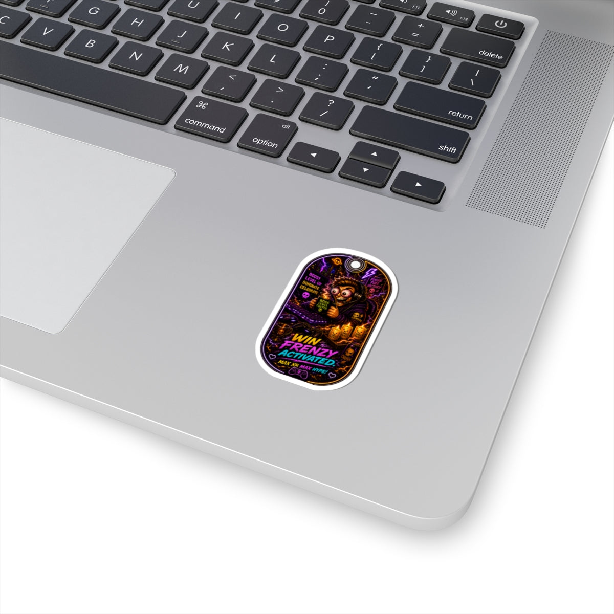 Hype Kiss-Cut Sticker — “Win Frenzy Activated” Neon Gaming Tag Sticker