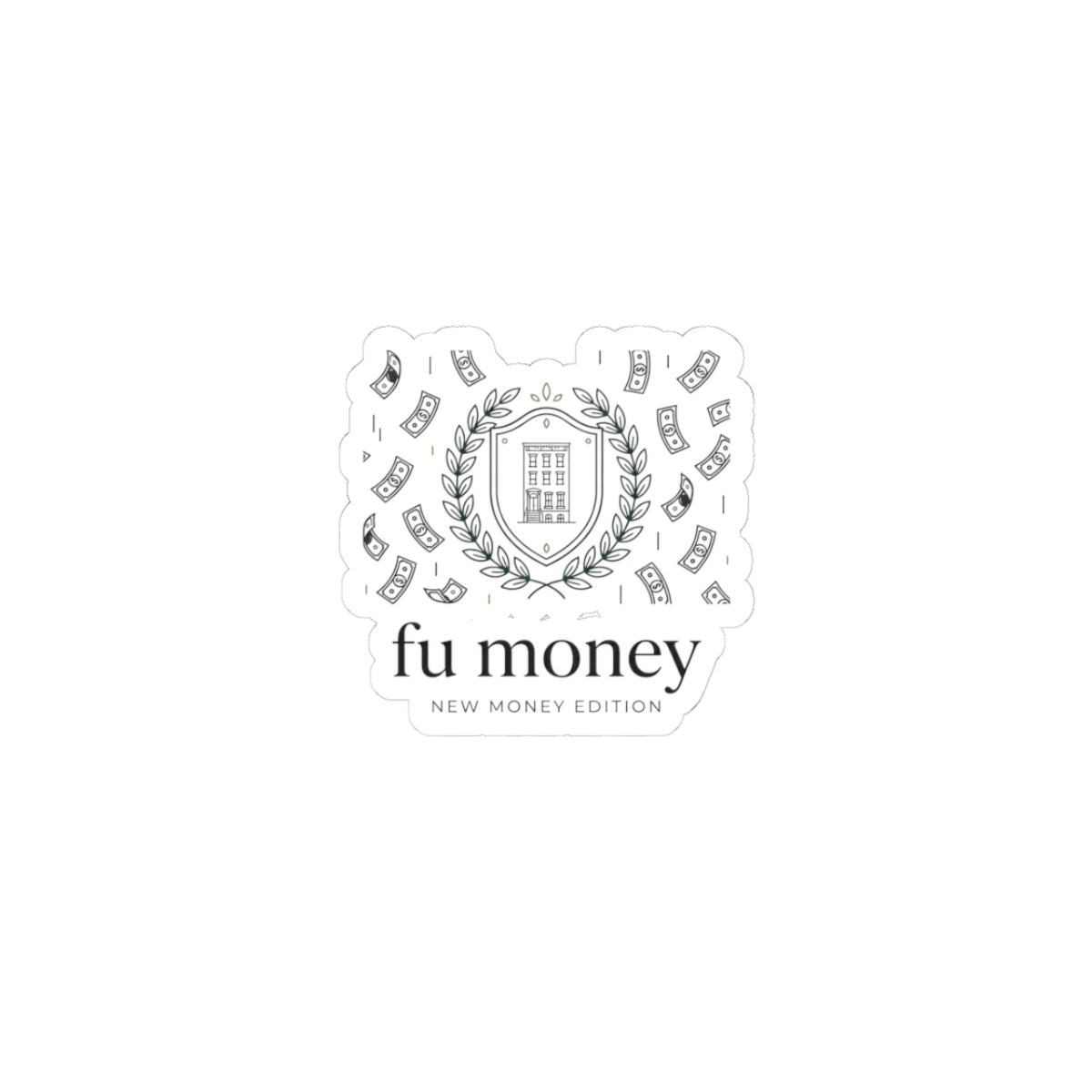 fu money Crest Sticker | old money minimalist, monochrome serif