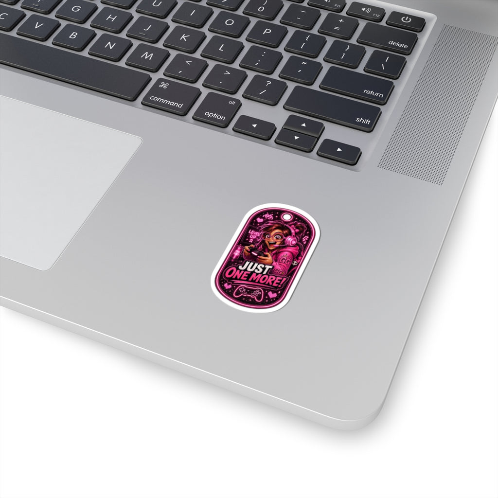 Gamer Girl 'Just One More!' Kiss-Cut Sticker - Pink Arcade Controller Design
