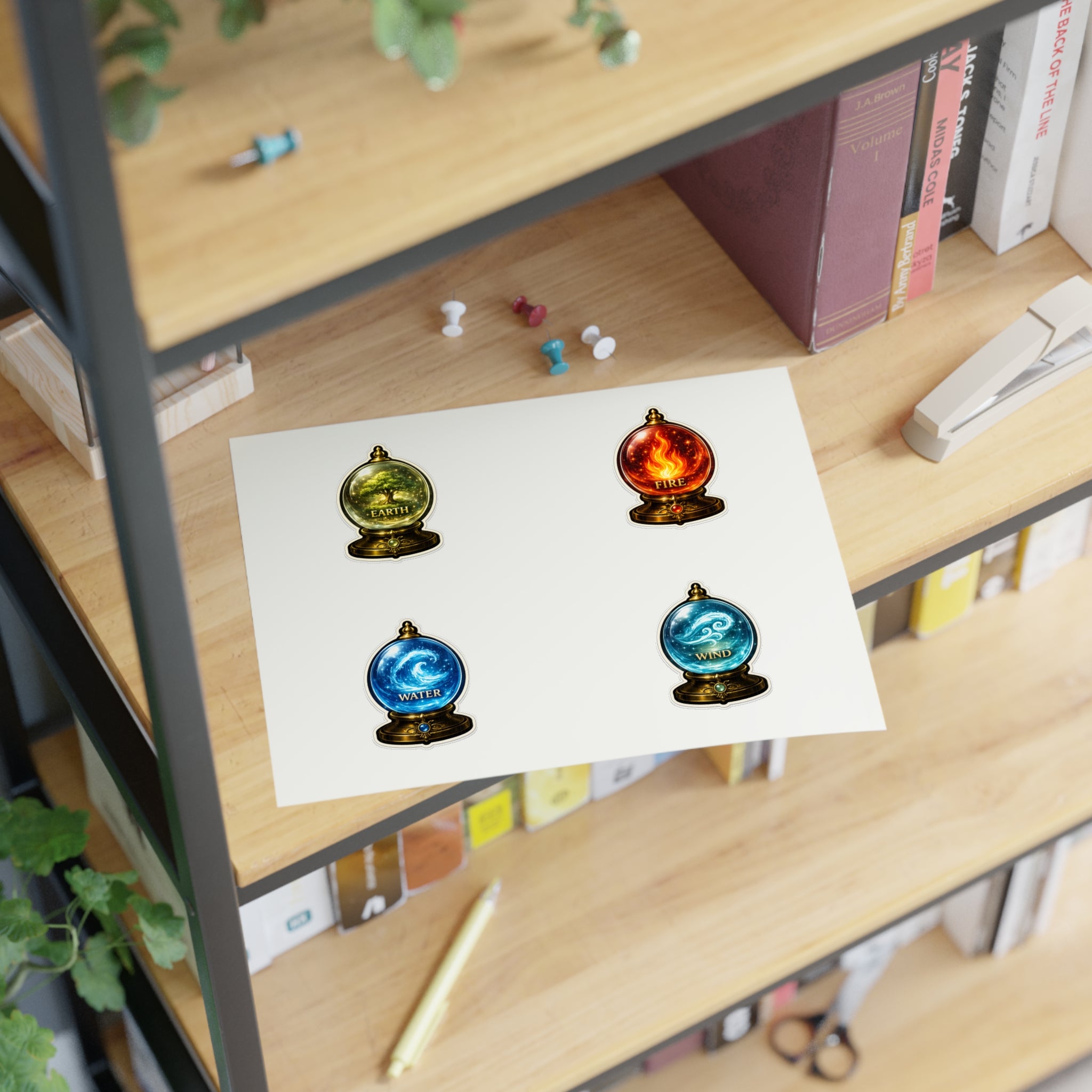 Elemental Globe Sticker Sheet — Earth, Fire, Water, Wind Magic Stickers