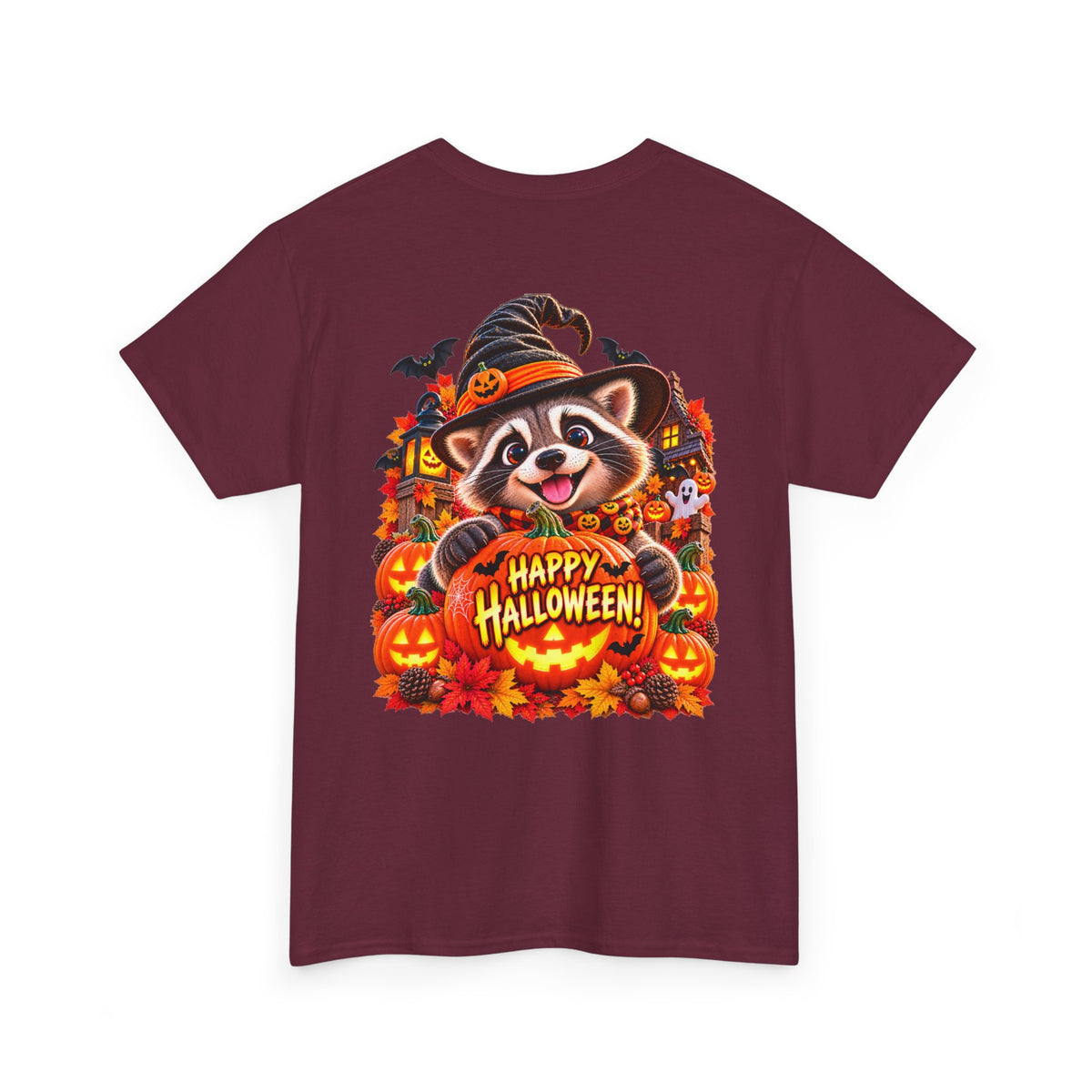 Halloween Raccoon Tee — Cute Jack-o'-Lantern "Happy Halloween" Shirt