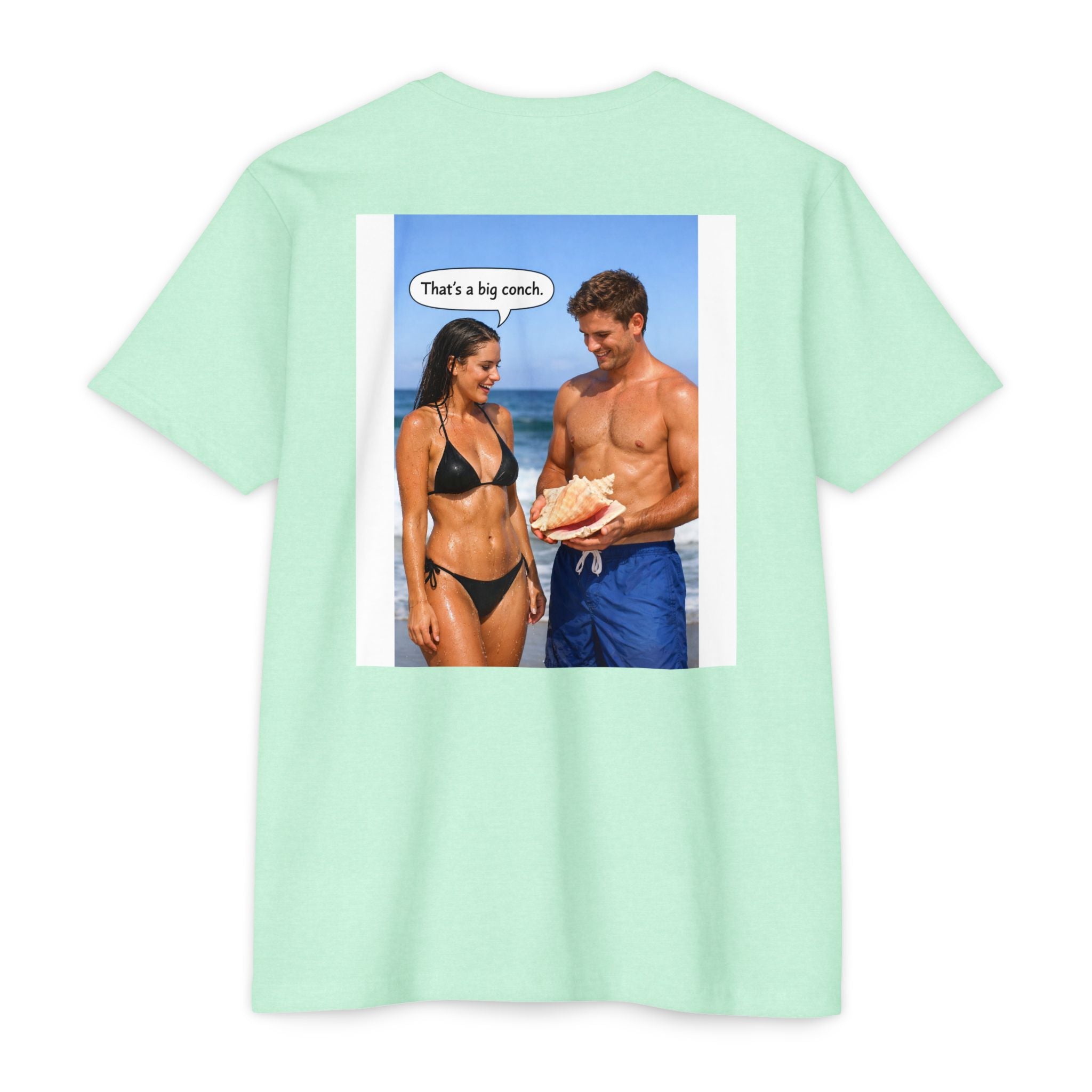 Conch Joke T-Shirt — Retro Beach Photo Tee with "That's a big conch" Graphic