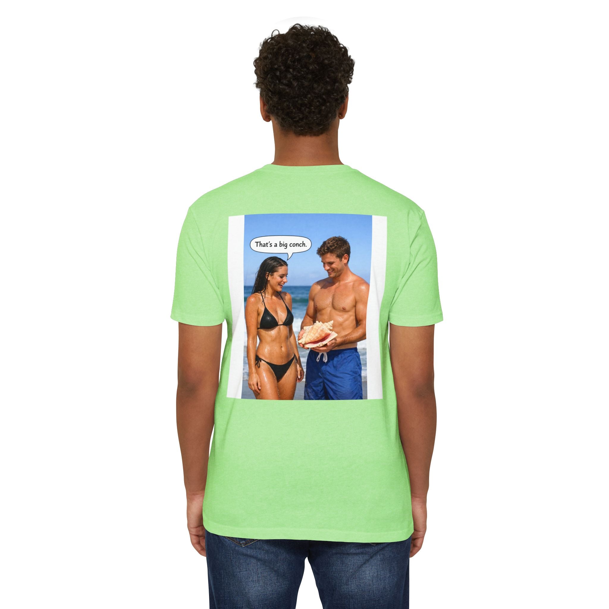 Conch Joke T-Shirt — Retro Beach Photo Tee with "That's a big conch" Graphic