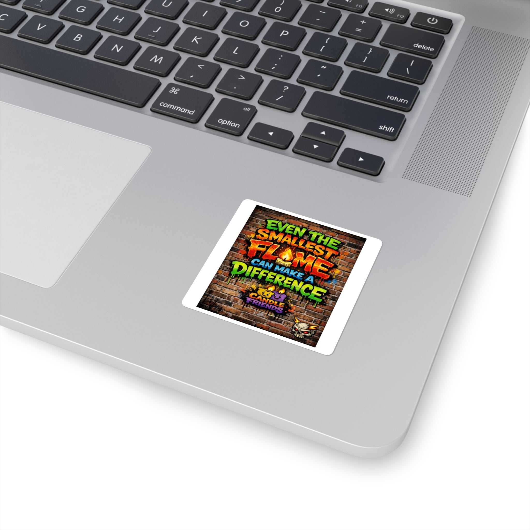 Square Sticker — “Even the Smallest Flame Can Make a Difference” Colorful Candle Friends Design