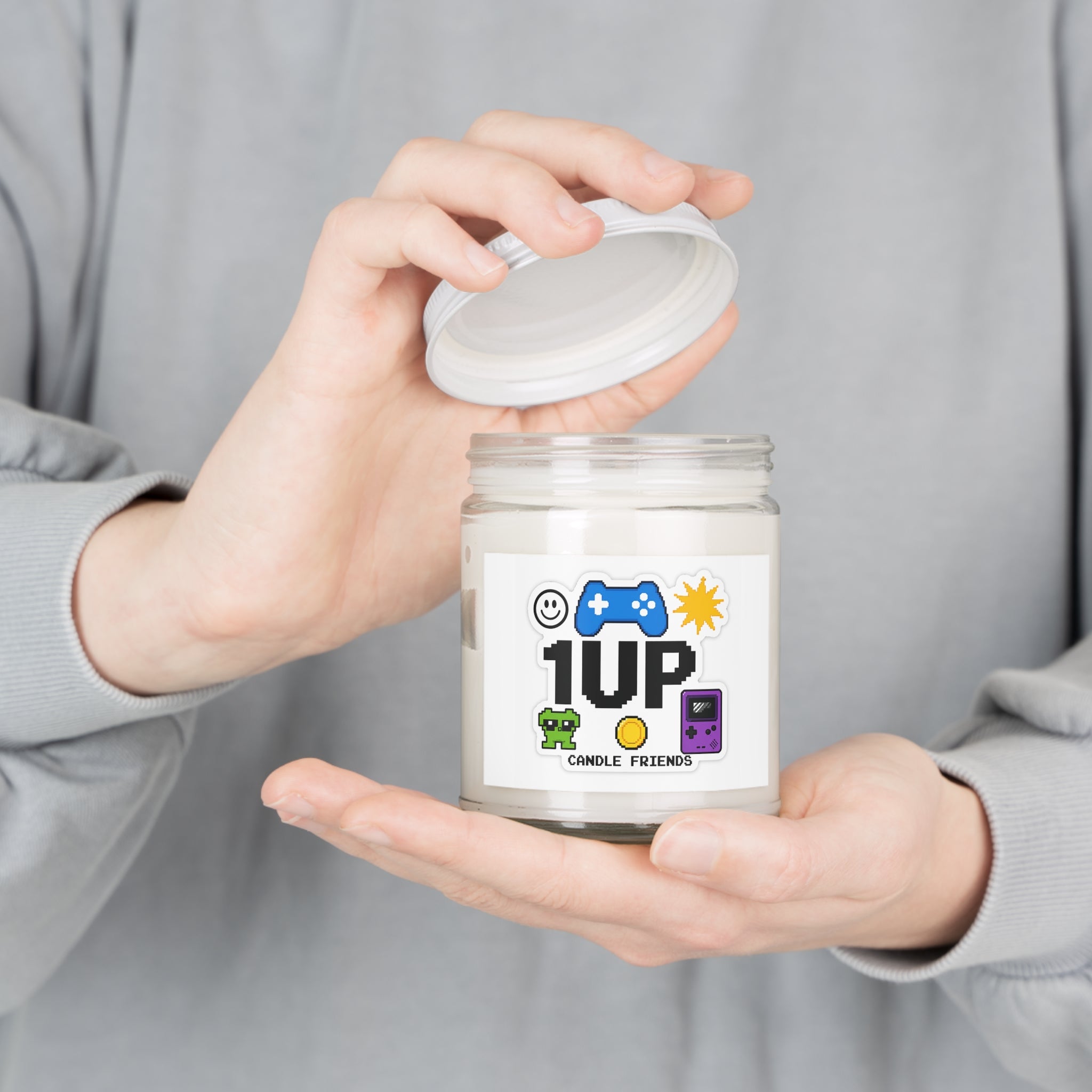1UP Gamer Scented Soy Candle — 9oz White-Lid Retro Video Game Candle