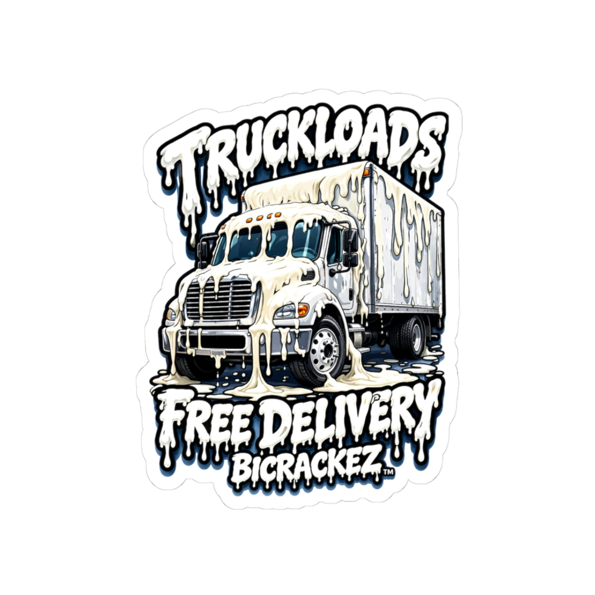 Truckloads Free Delivery Kiss-Cut Sticker — Dripping Truck Design for Laptop, Bumper, Gear