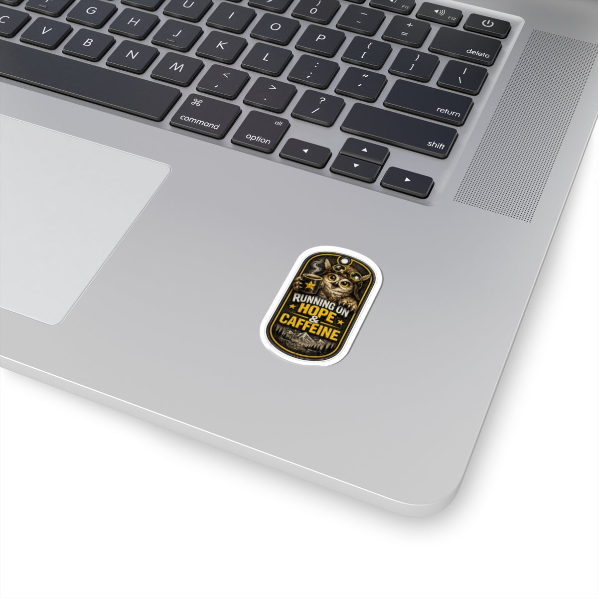 Standard Edition Running on Hope & Caffeine Kiss-Cut Sticker — Owl Coffee Adventure Decal