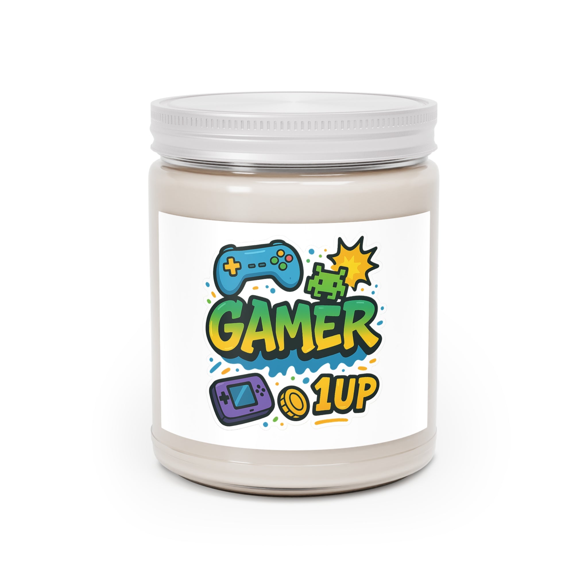 Gamer 1UP Scented Soy Candle — 9oz White Lid (Video Game Gift)