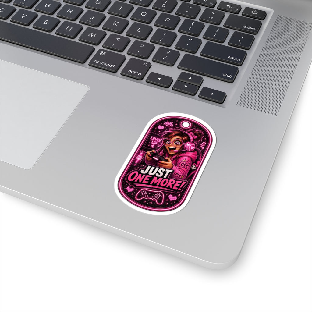 Gamer Girl 'Just One More!' Kiss-Cut Sticker - Pink Arcade Controller Design