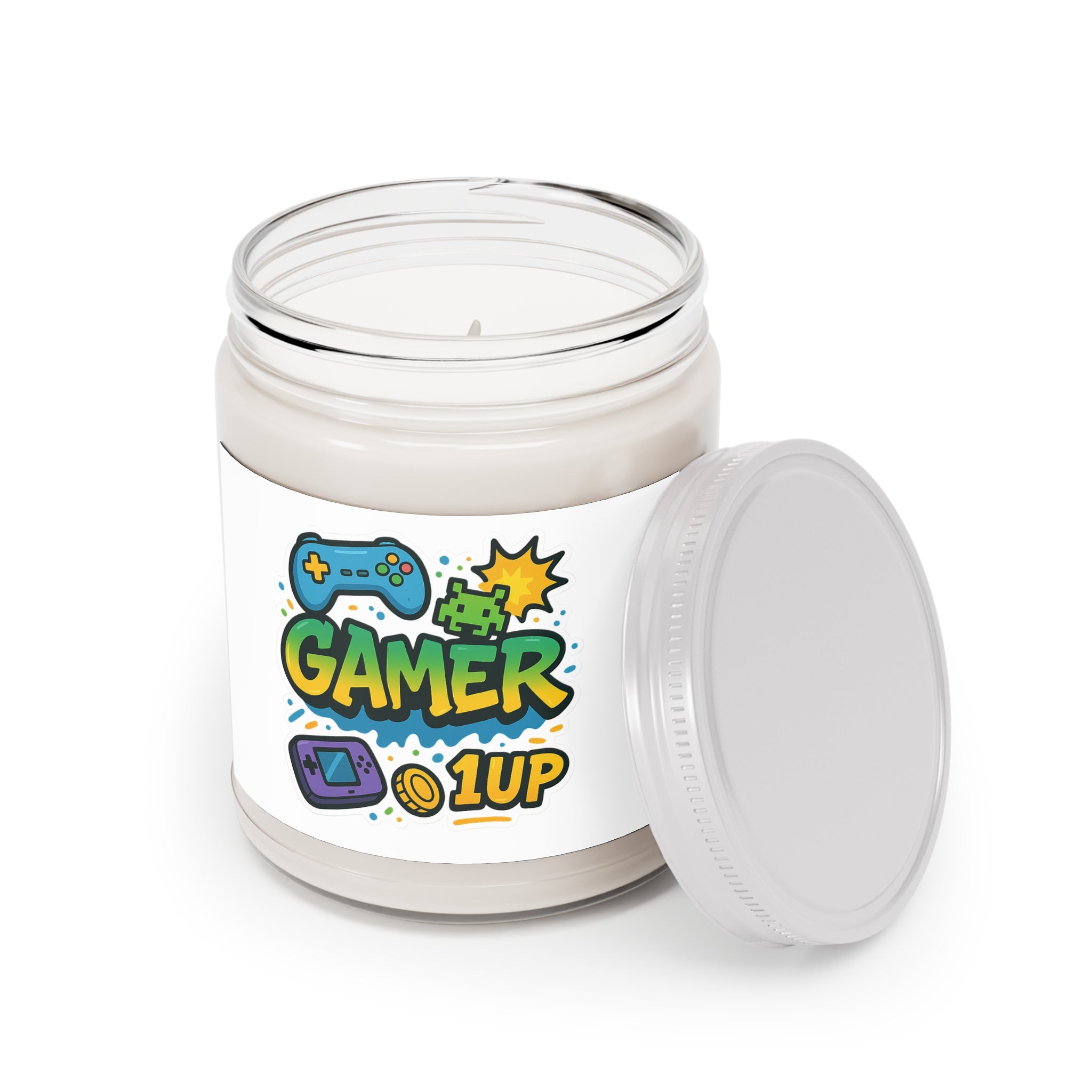 Gamer 1UP Scented Soy Candle — 9oz White Lid (Video Game Gift)