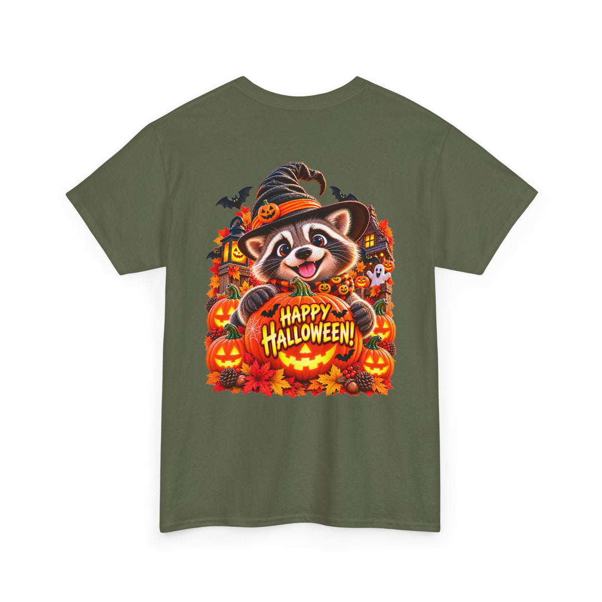 Halloween Raccoon Tee — Cute Jack-o'-Lantern "Happy Halloween" Shirt