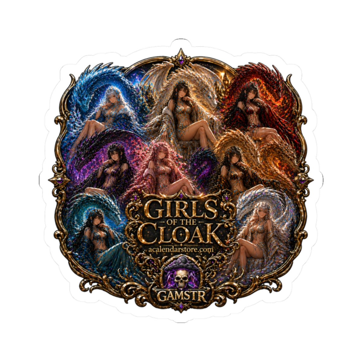 Girls of the Cloak Sticker — Fantasy Women Cloak Art Kiss-Cut Sticker