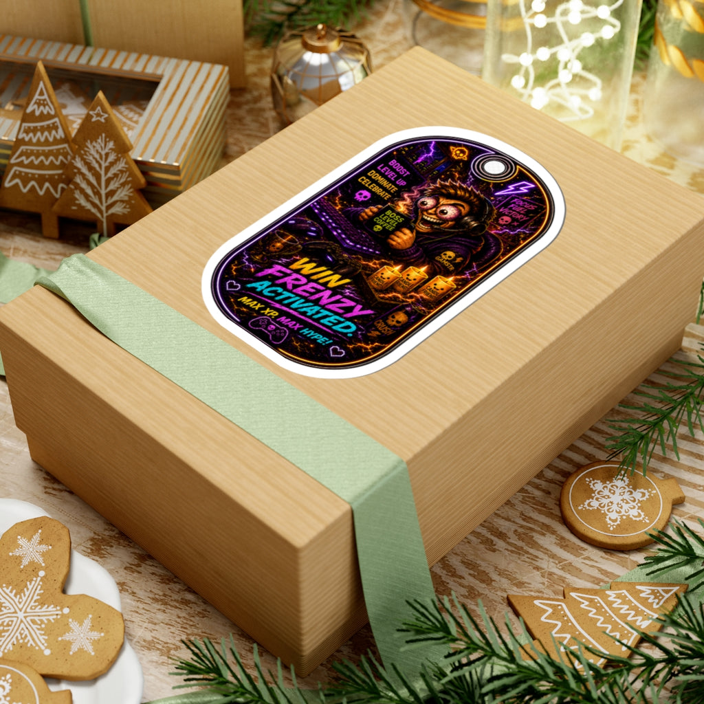 Hype Kiss-Cut Sticker — “Win Frenzy Activated” Neon Gaming Tag Sticker