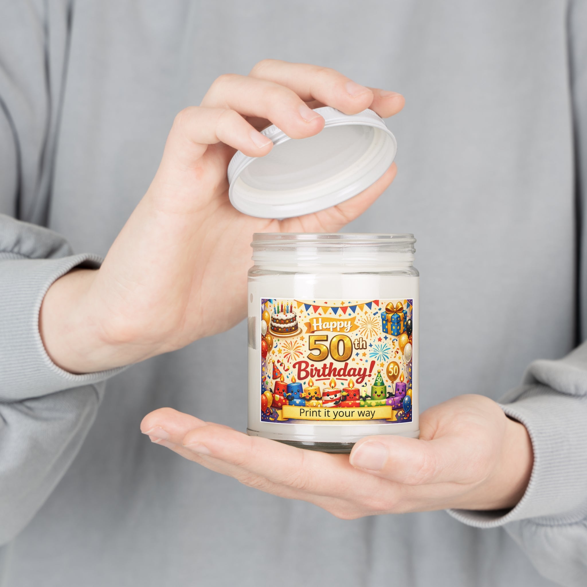 Happy 50th Birthday Soy Candle – Scented 9oz Jar with White Lid