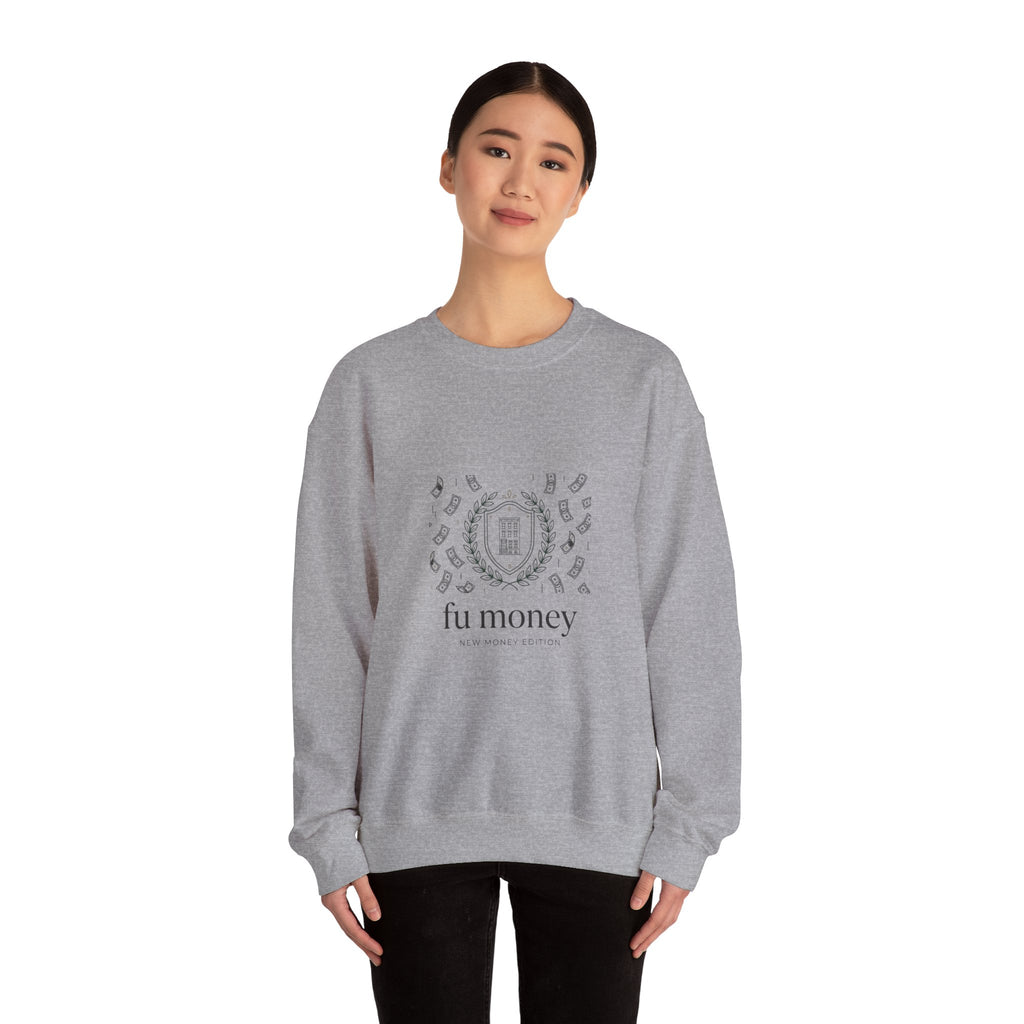 fu money crewneck sweatshirt | old money minimalist, serif monochrome