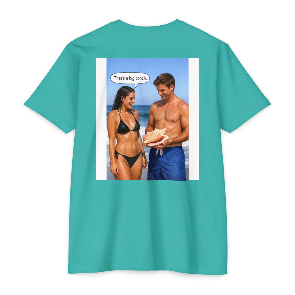 Conch Joke T-Shirt — Retro Beach Photo Tee with "That's a big conch" Graphic