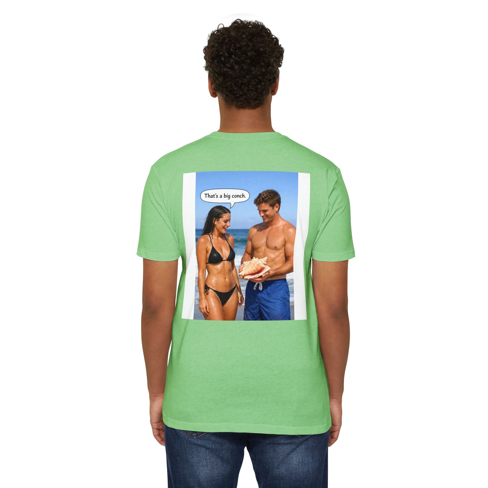 Conch Joke T-Shirt — Retro Beach Photo Tee with "That's a big conch" Graphic