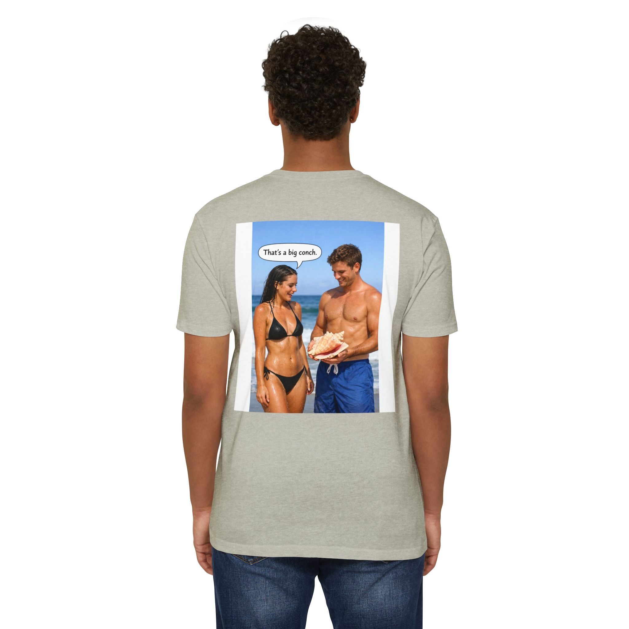 Conch Joke T-Shirt — Retro Beach Photo Tee with "That's a big conch" Graphic