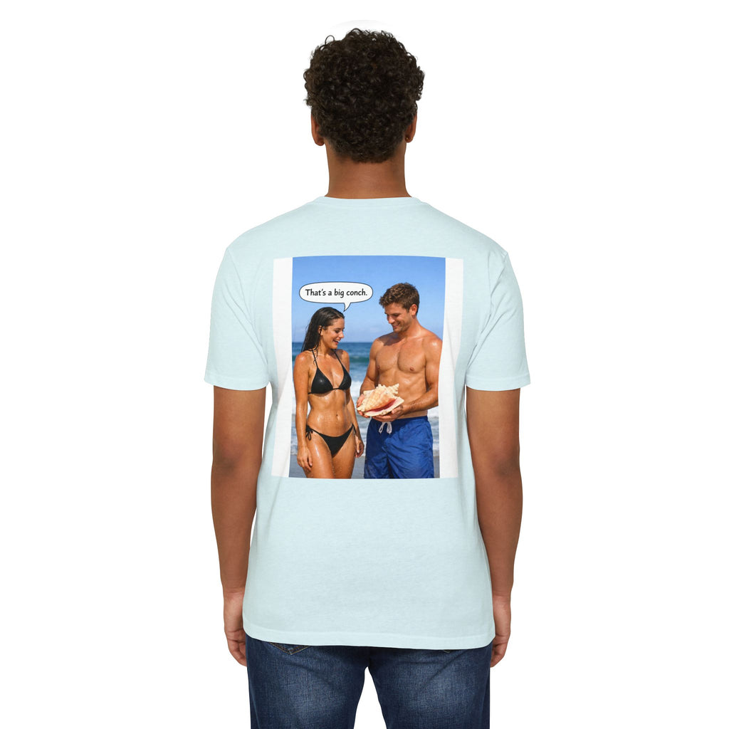 Conch Joke T-Shirt — Retro Beach Photo Tee with "That's a big conch" Graphic