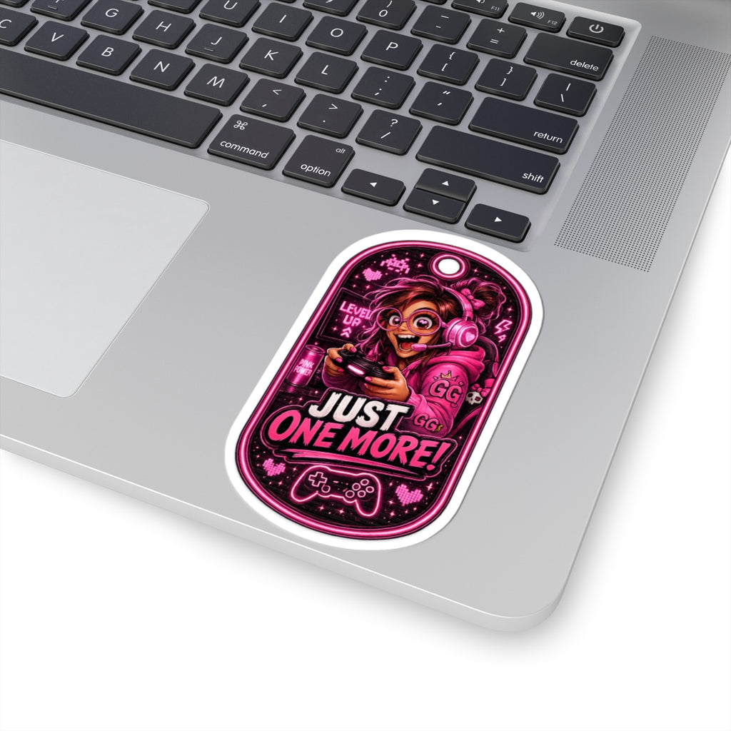Gamer Girl 'Just One More!' Kiss-Cut Sticker - Pink Arcade Controller Design