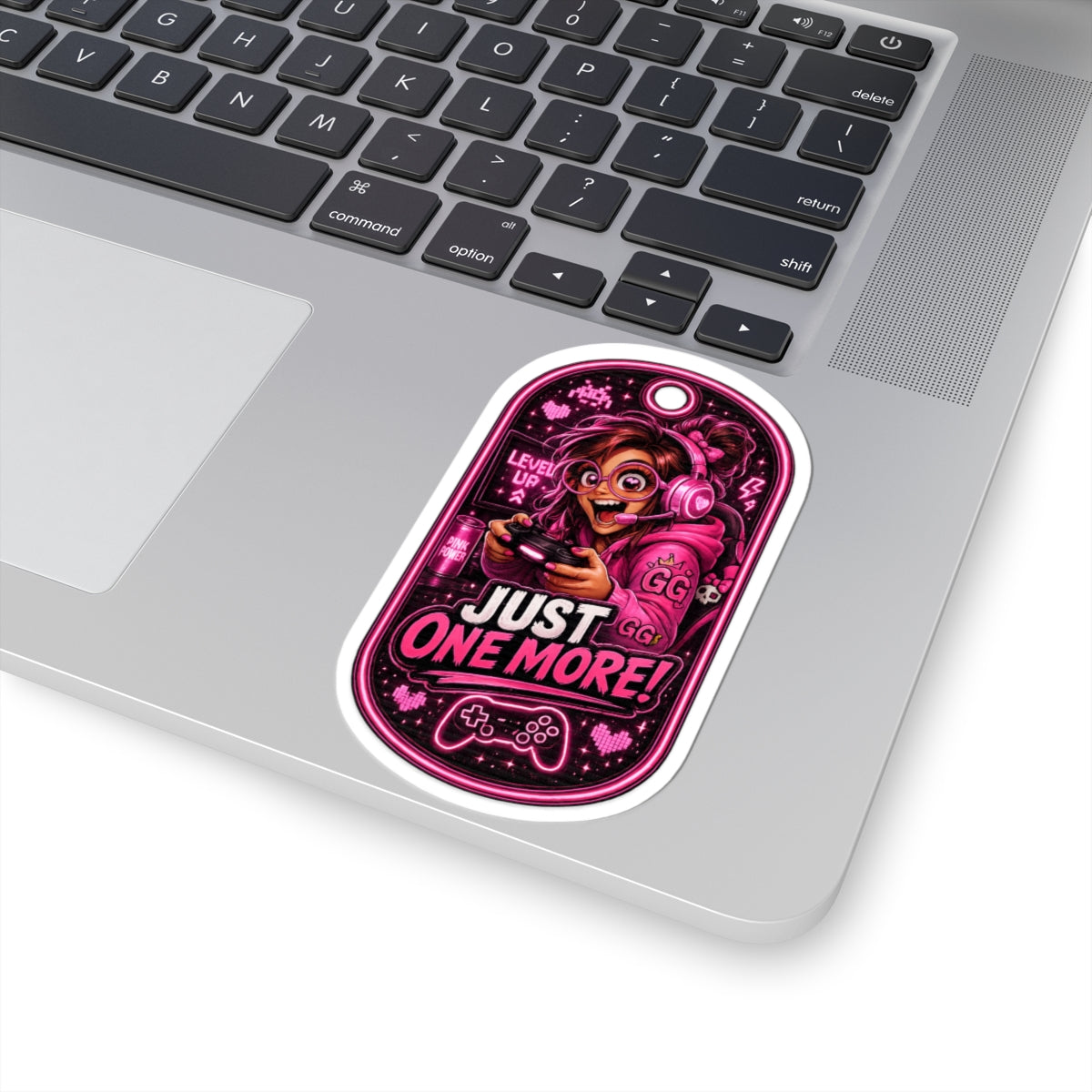 Gamer Girl 'Just One More!' Kiss-Cut Sticker - Pink Arcade Controller Design