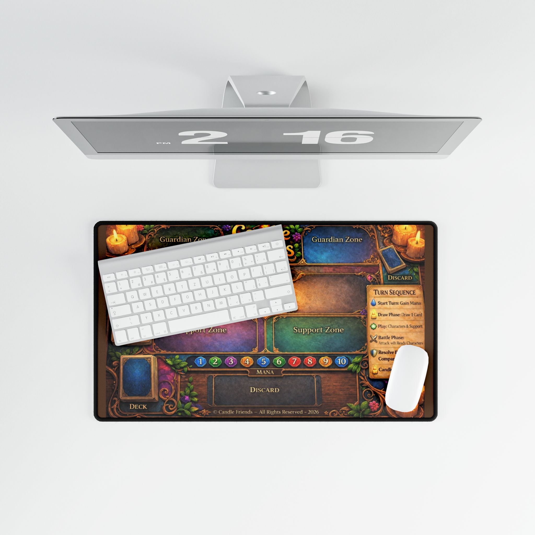 Candle Friends Board Game Desk Mat — Fantasy Playmat with Guardian Zone & Card Areas