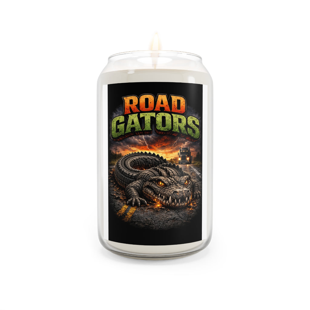 Road Gators Soy Candle — 13.75oz Scented Jar (Road Trip, Gator Design)
