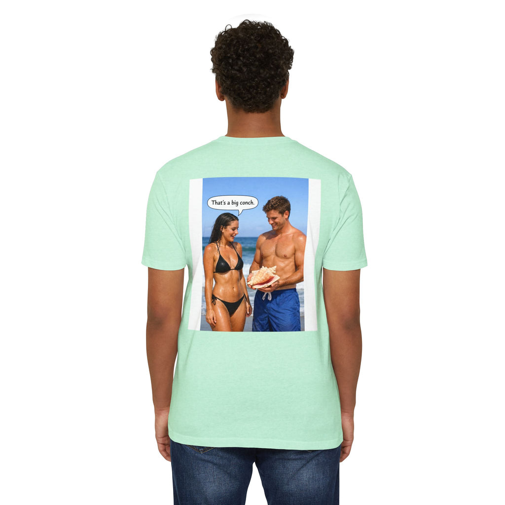 Conch Joke T-Shirt — Retro Beach Photo Tee with "That's a big conch" Graphic