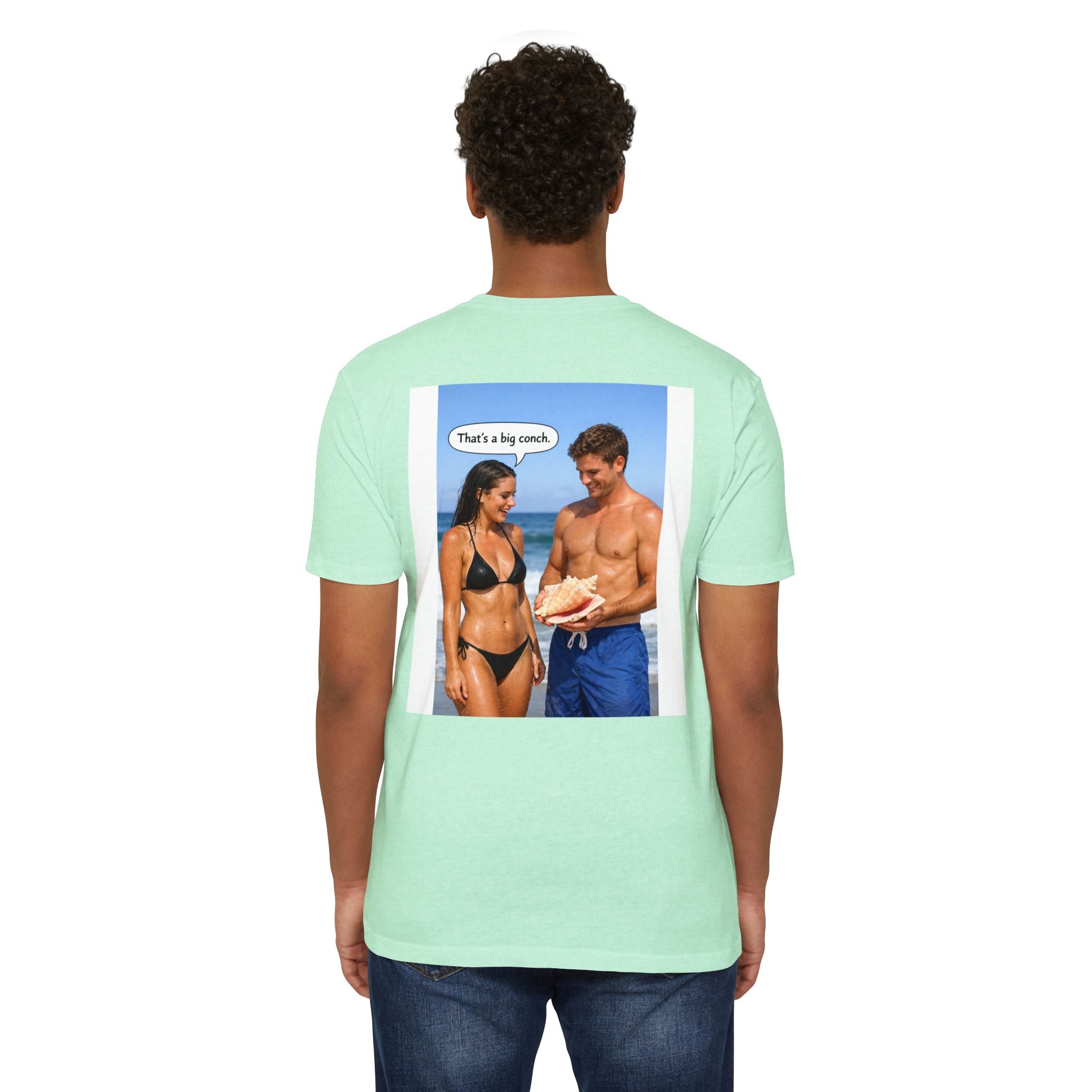 Conch Joke T-Shirt — Retro Beach Photo Tee with "That's a big conch" Graphic