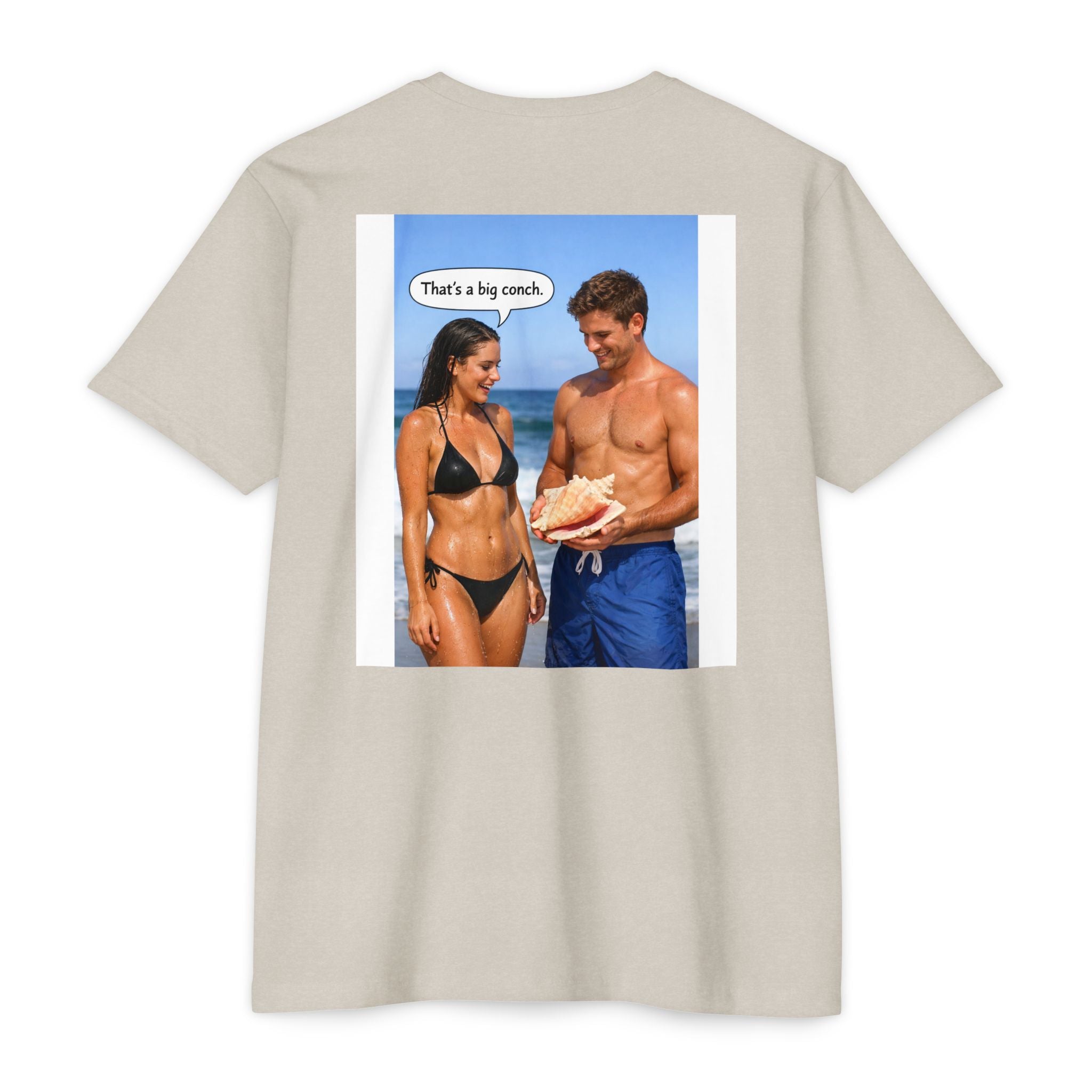 Conch Joke T-Shirt — Retro Beach Photo Tee with "That's a big conch" Graphic