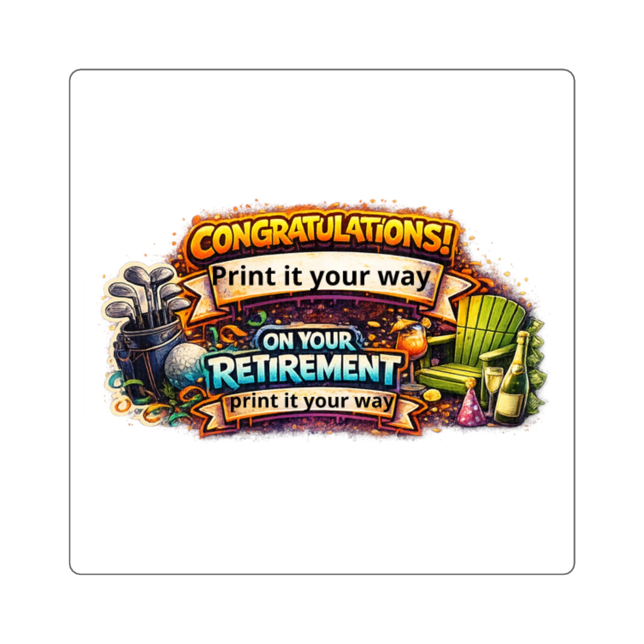 Retirement Congratulations Square Sticker — "Congratulations! On Your Retirement" Design