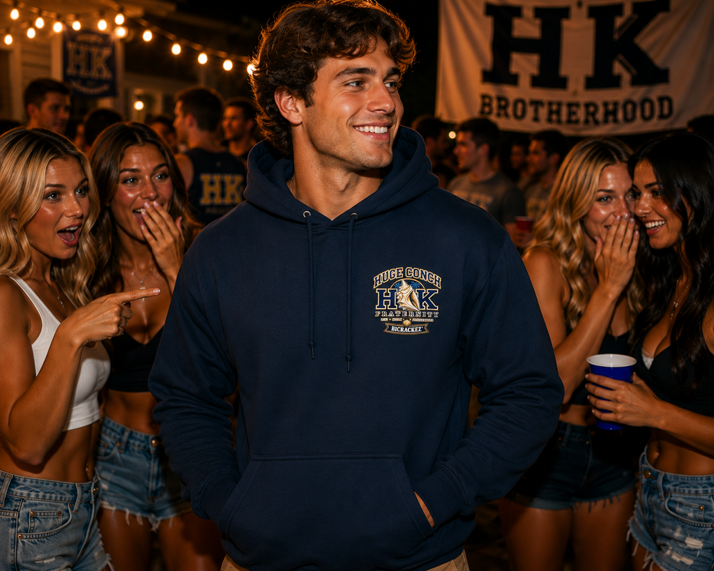 Huge Conch Fraternity Hoodie — H&K Crest College Sweatshirt