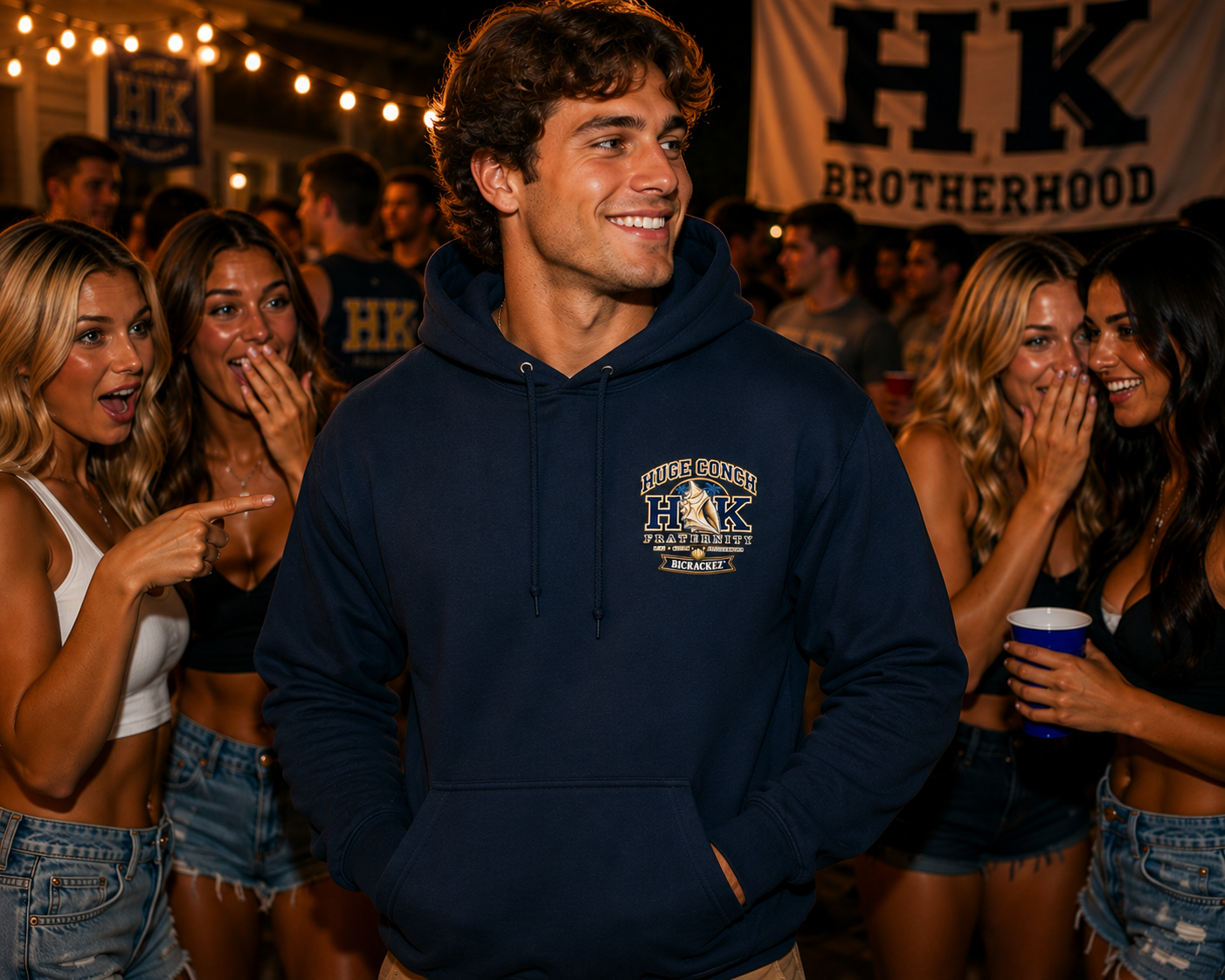 Huge Conch Fraternity Hoodie — H&K Crest College Sweatshirt
