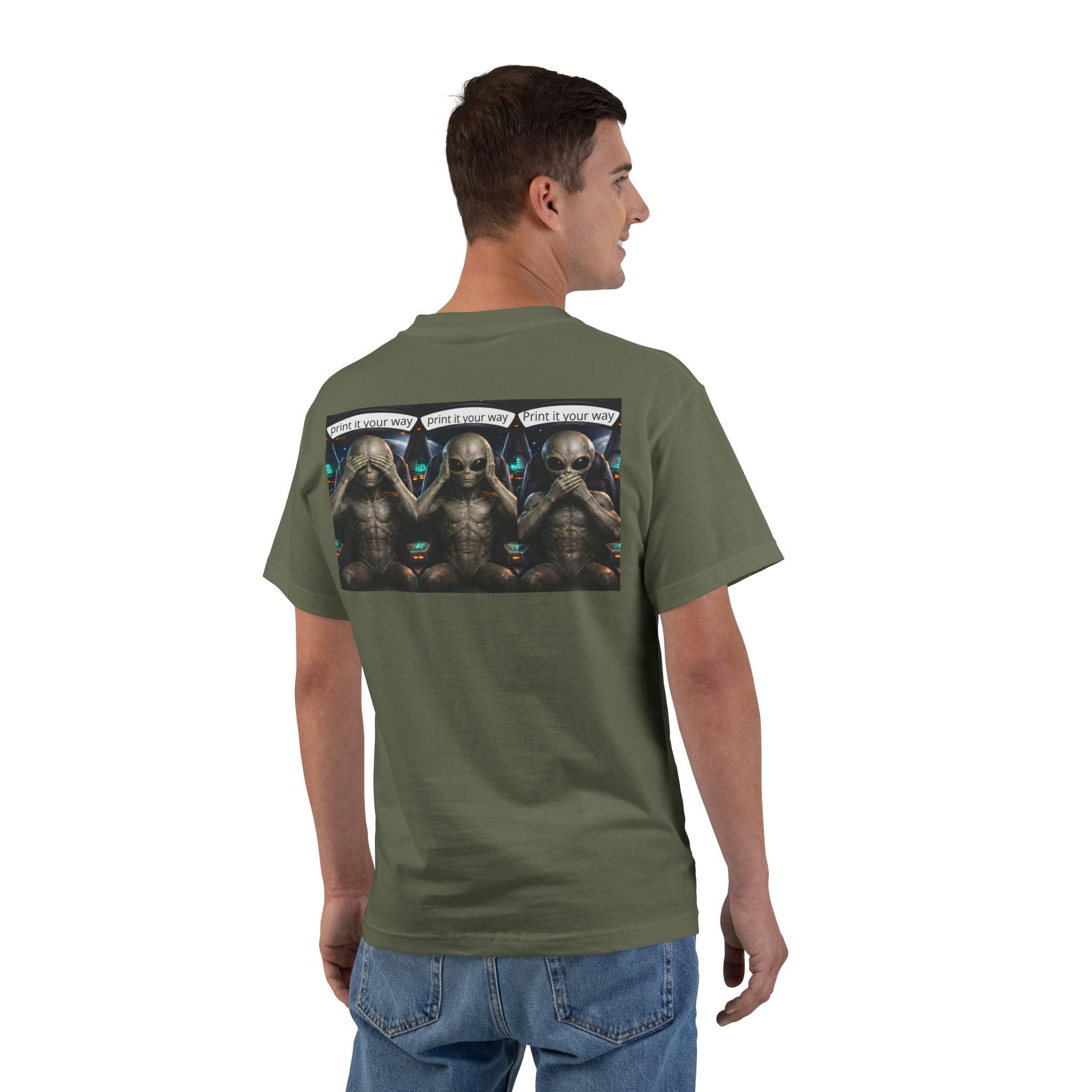 Alien Meditation Graphic T-Shirt — 'See No Evil' Trio Sci‑Fi Tee