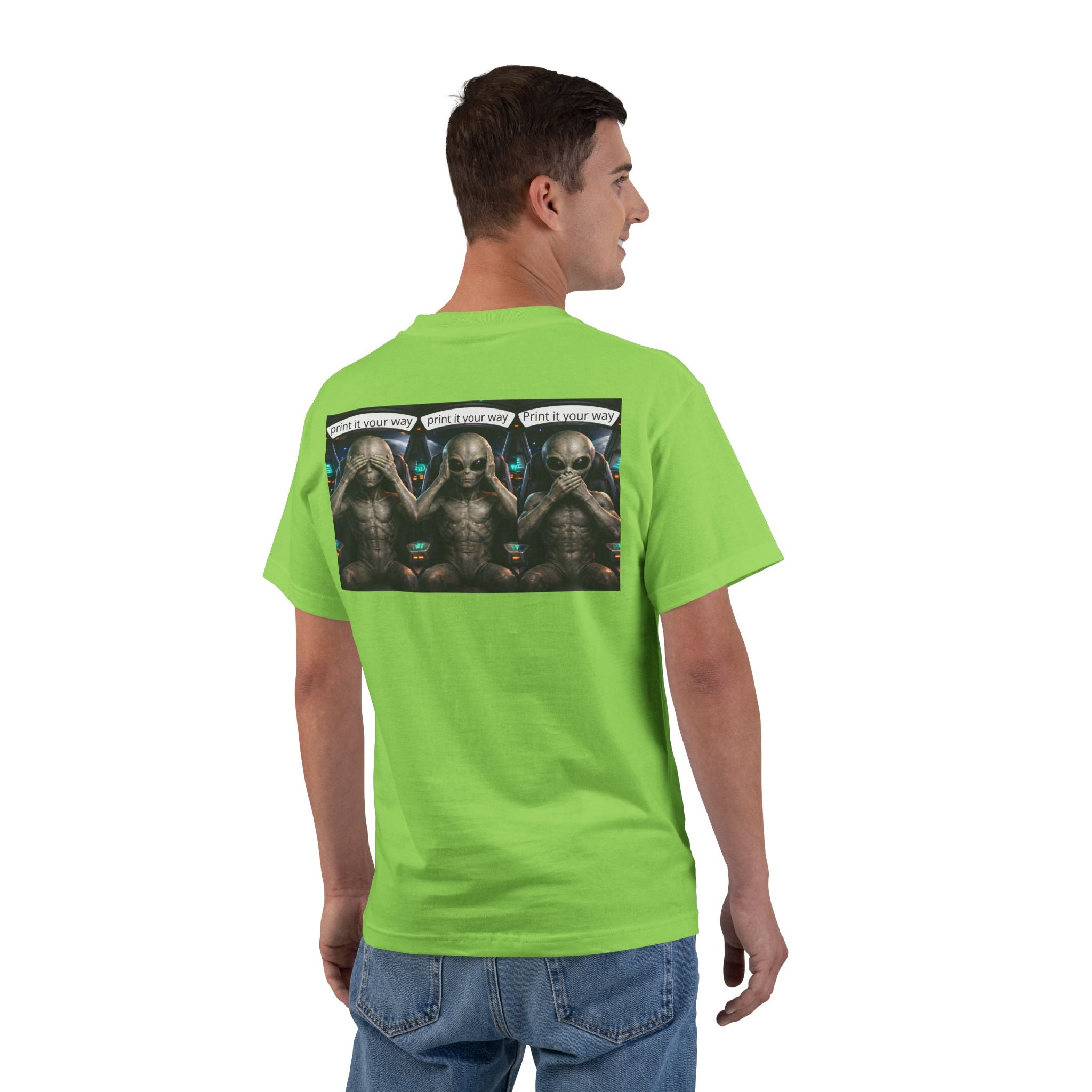 Alien Meditation Graphic T-Shirt — 'See No Evil' Trio Sci‑Fi Tee