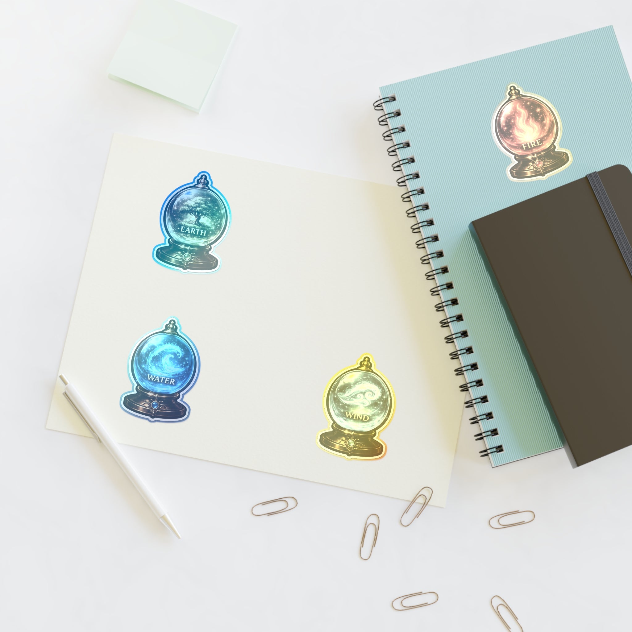 Elemental Globe Sticker Sheet — Earth, Fire, Water, Wind Magic Stickers