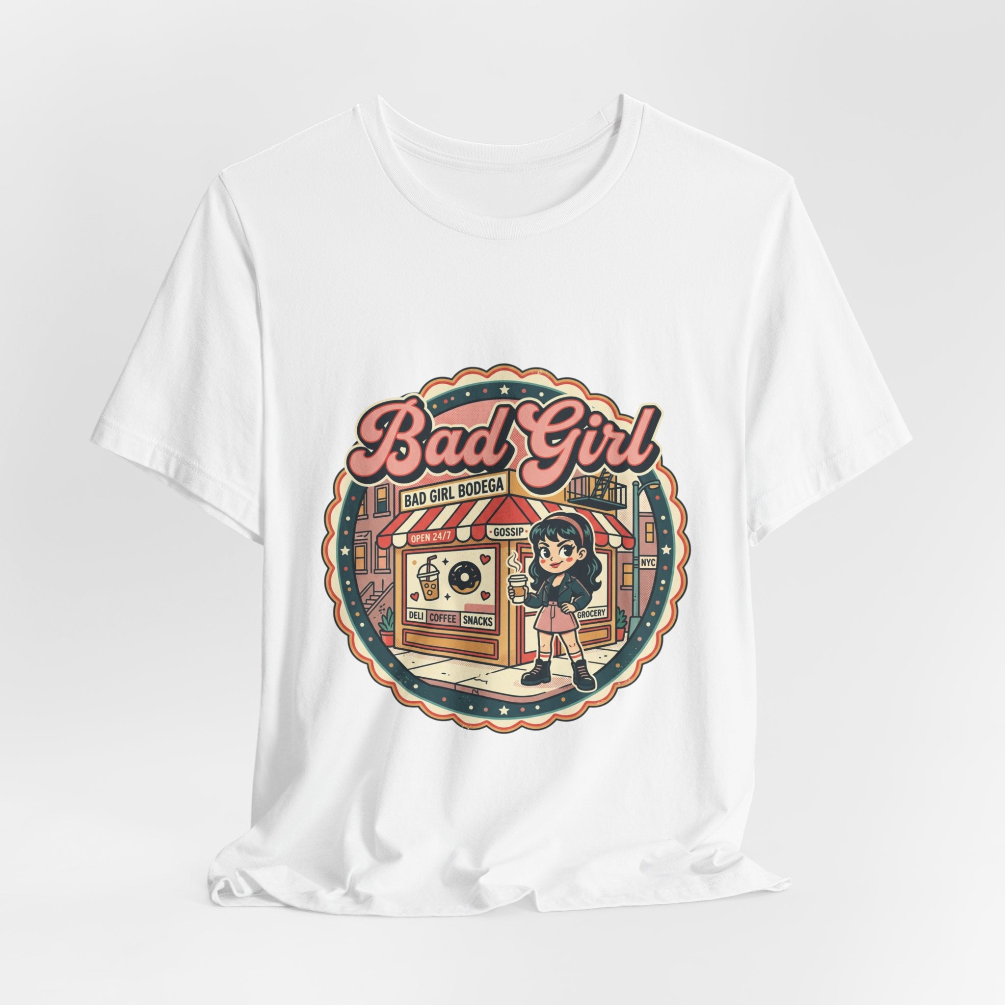 Bad Girl Bodega Tee | NYC bodega, Y2K cherries, Spanglish corner store