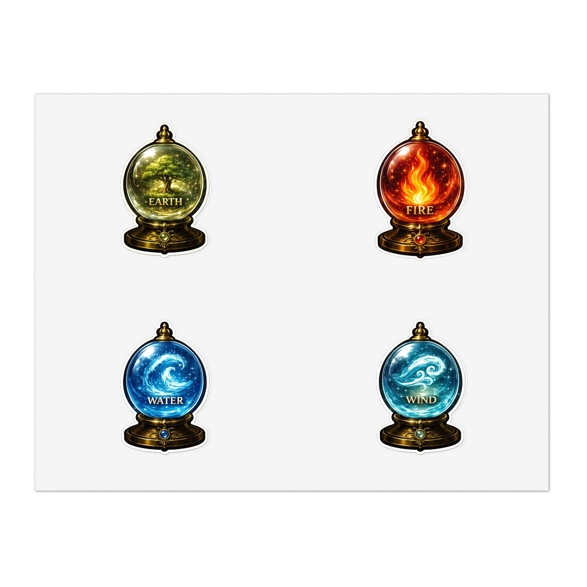 Elemental Globe Sticker Sheet — Earth, Fire, Water, Wind Magic Stickers
