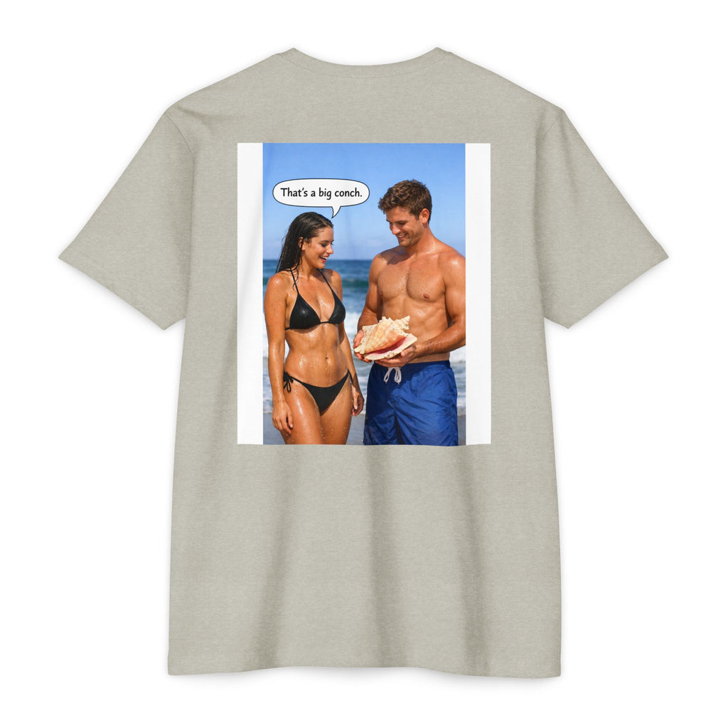 Conch Joke T-Shirt — Retro Beach Photo Tee with "That's a big conch" Graphic